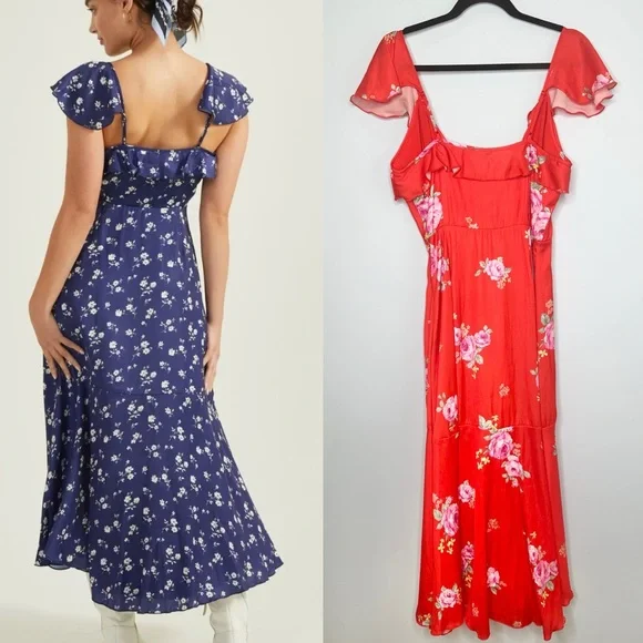 NWT Altar’d State Red Floral Faux Wrap Midi Dress - Picture 2 of 10